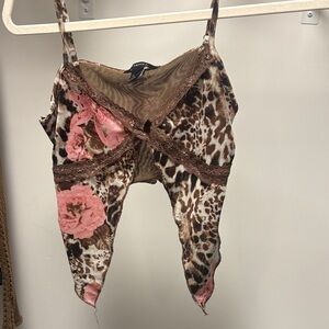 Leopard Print Shirt with Pink Floral Accents